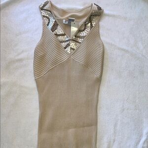 WD-NY  stretch Sleeveless Fitted silk blend Top with Sequin Detail Large NWT